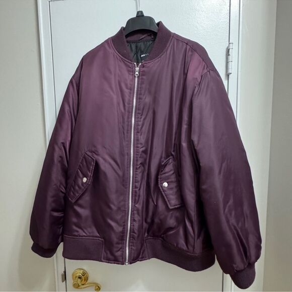ASOS DESIGN Oversized Bomber Jacket in Wine - Picture 4 of 6